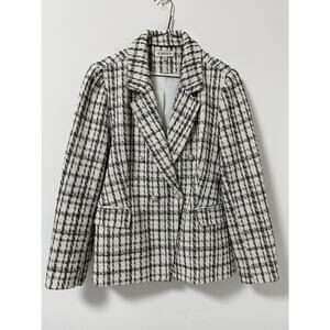 NANETTE NANETTE LEPORE HOUNDSTOOTH JACKET IN Black White Size 10 Double Breasted